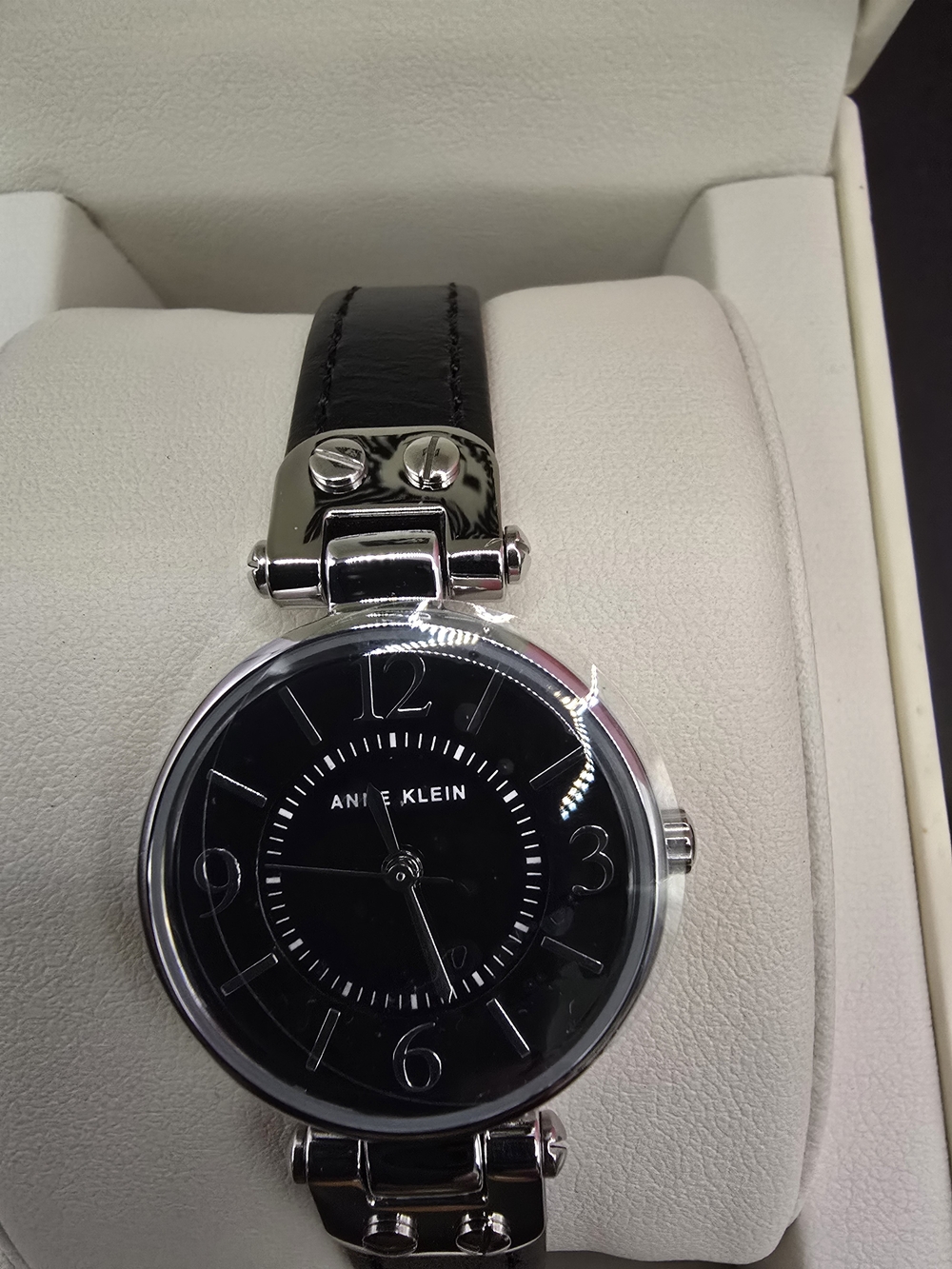Anne Klein Womens Black Leather Strap Watch Brand New